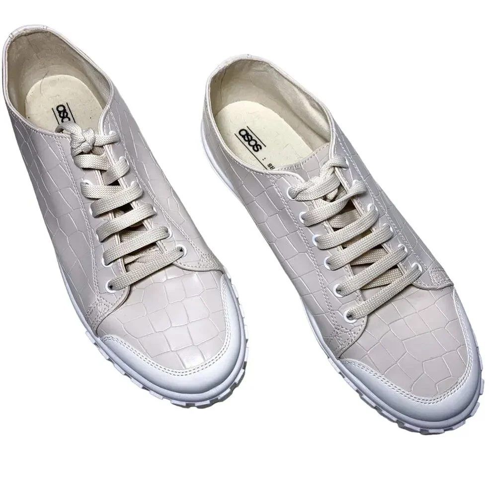 ASOS Design Italian Dismiss Lace Up Lug Trim Chunky Sneakers Glossy Beige Tan 7